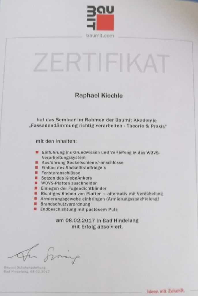 Baumit Akademie Zertifikat 2017